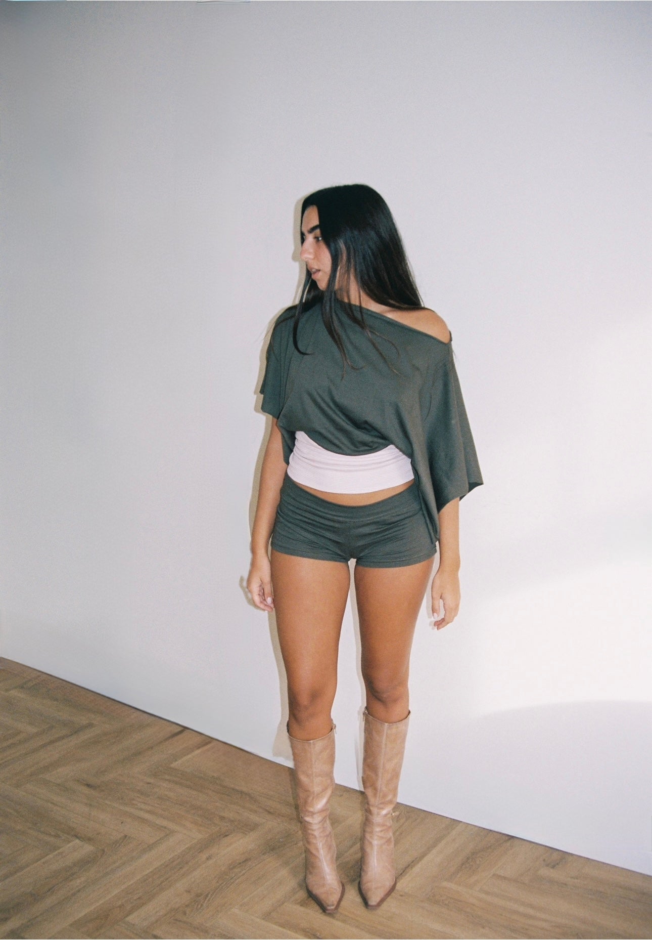 THE top in pink stripes&olive brown