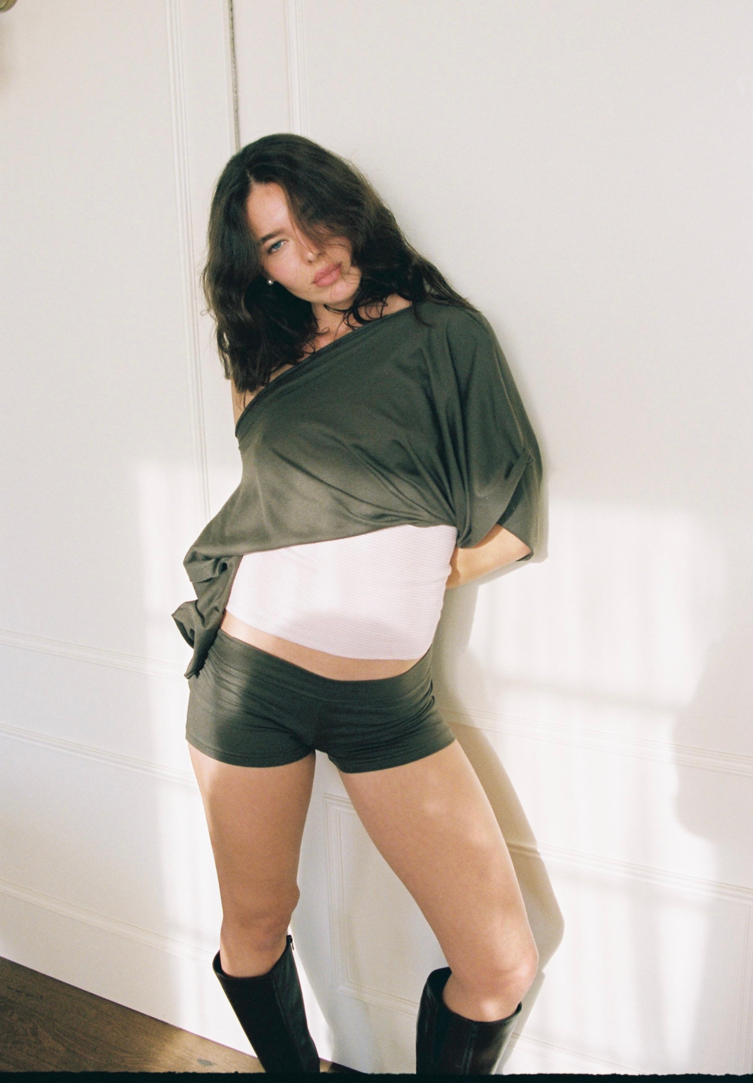 THE top in pink stripes&olive brown