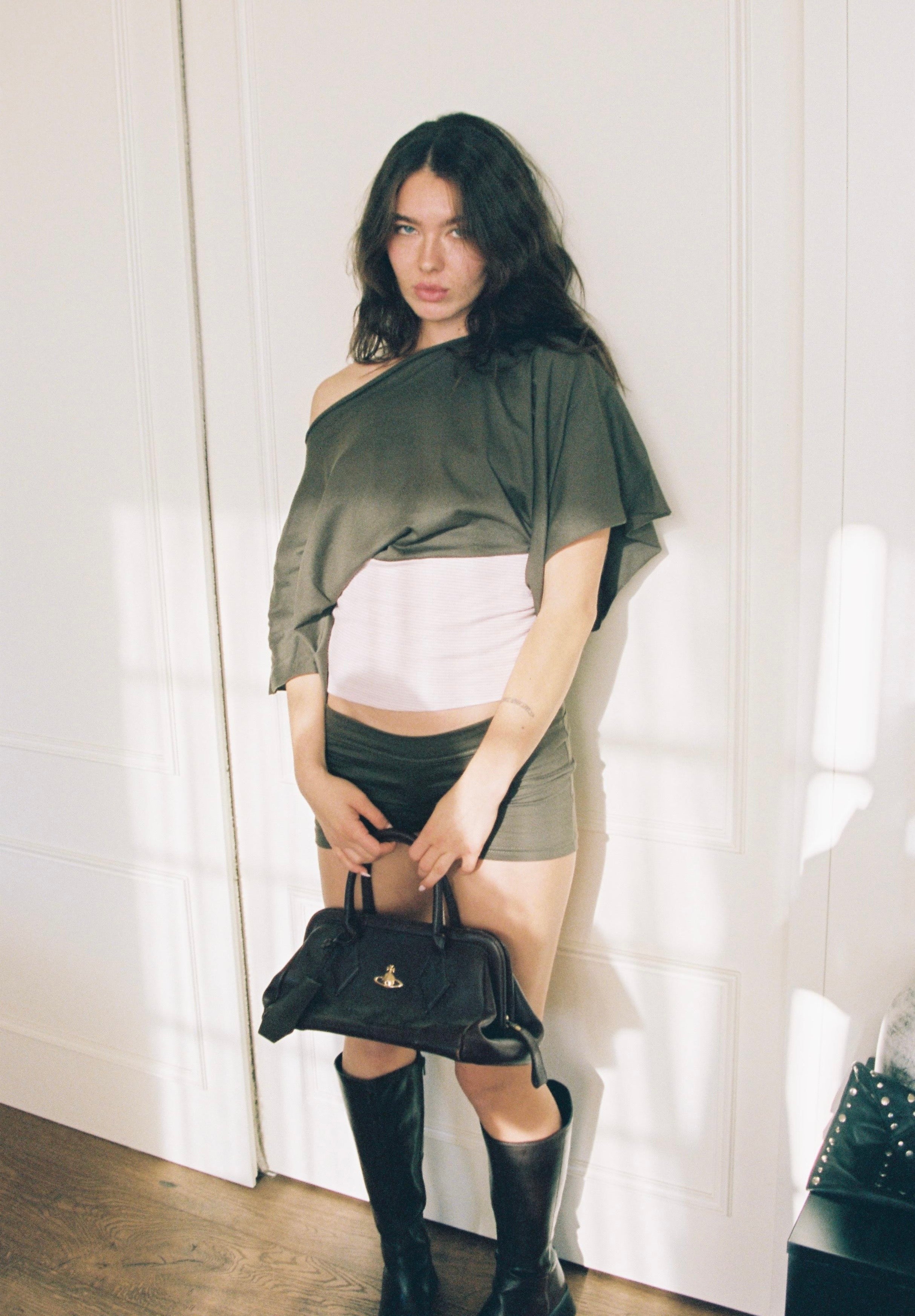 THE top in pink stripes&olive brown