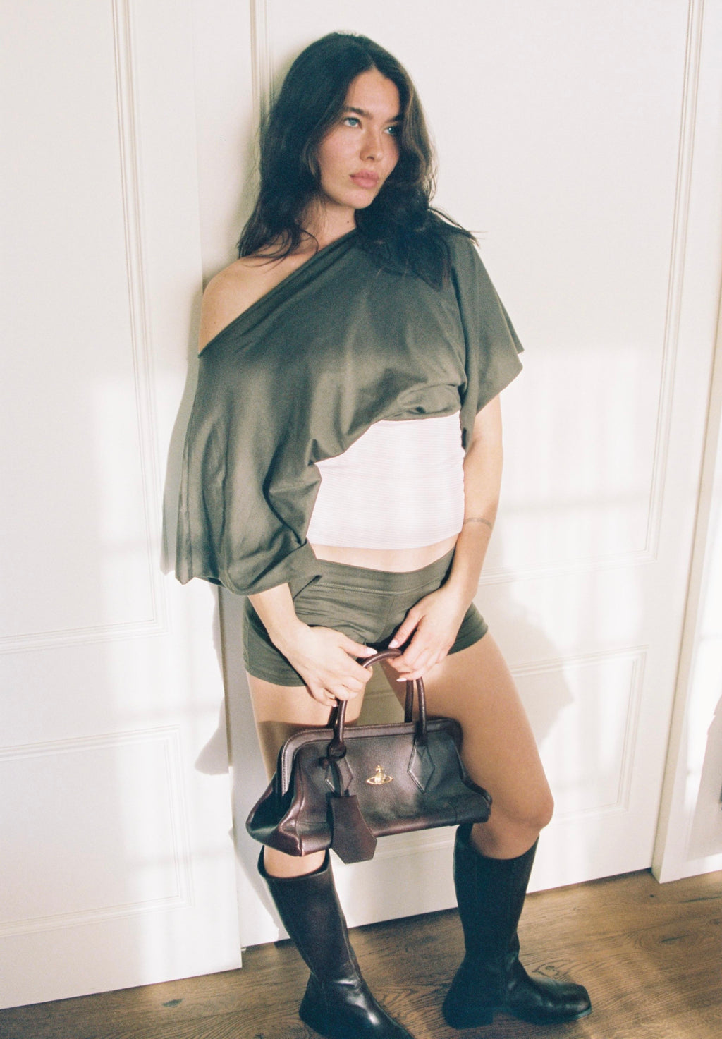 THE top in pink stripes&olive brown